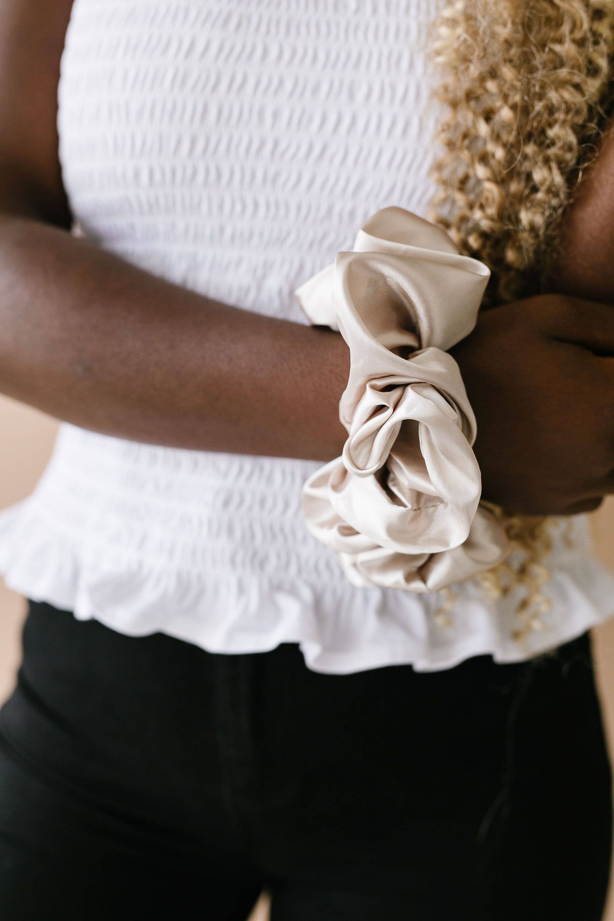 Shop Andi - Wholesale Scrunchie - Women's - Latte Satin Jumbo Scrunchie4