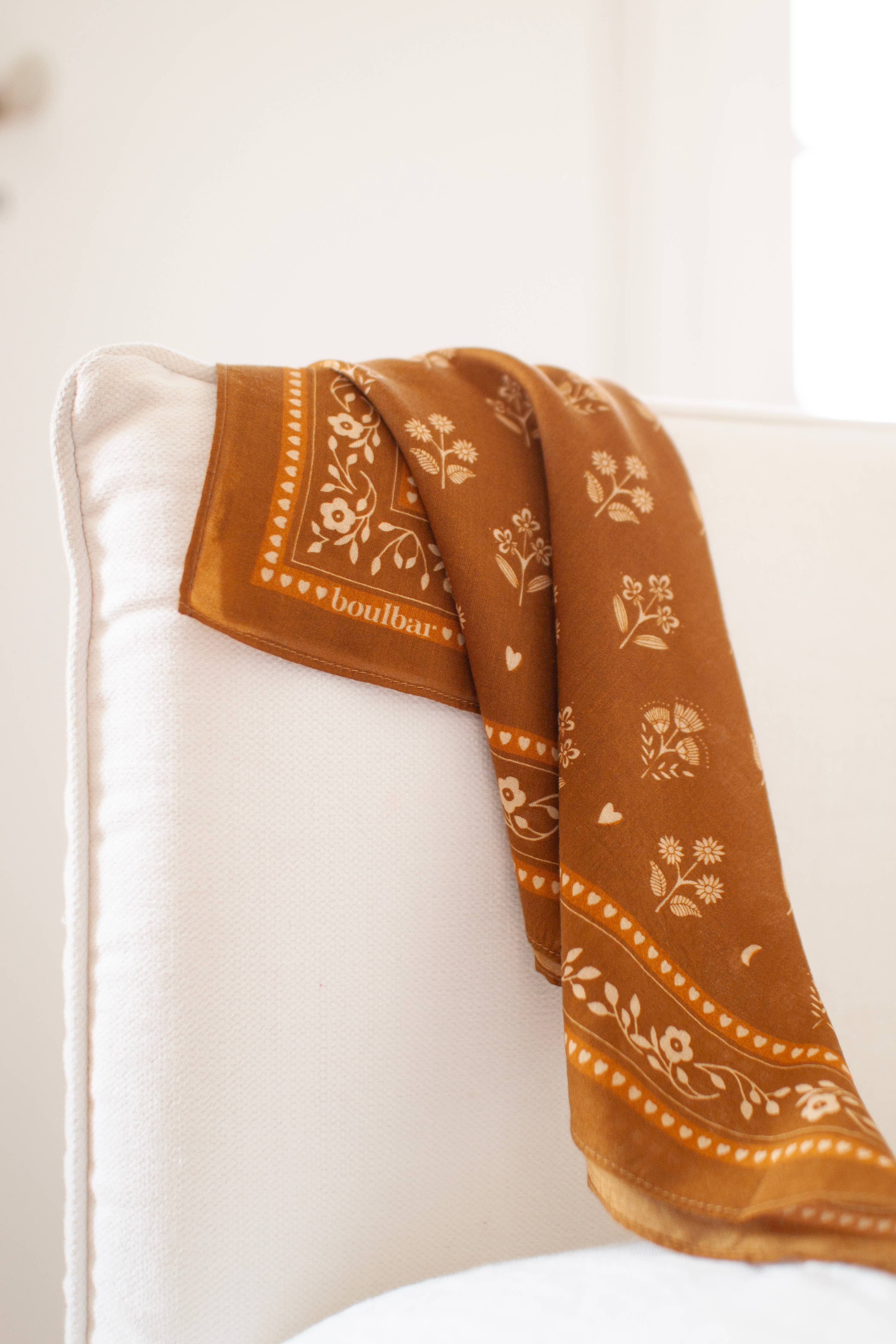 BOULBAR - Wholesale Scarf - Women's - Small cotton scarf - Saffron Indian flowers2