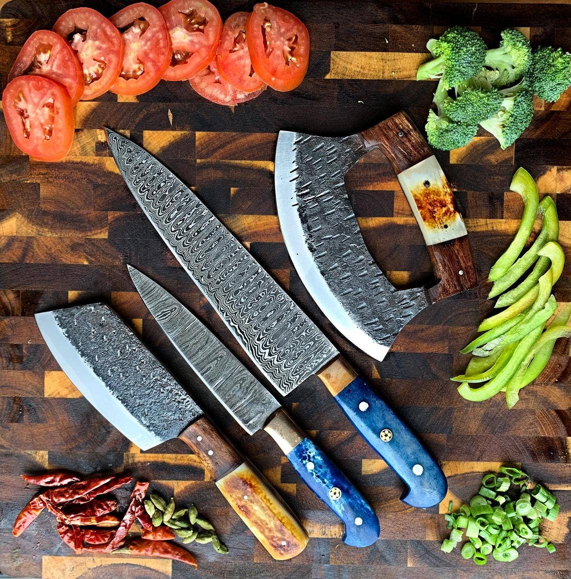 Rainbow Damascus Knife Set 6Pcs Non Stick Sharp Kitchen Knives Set