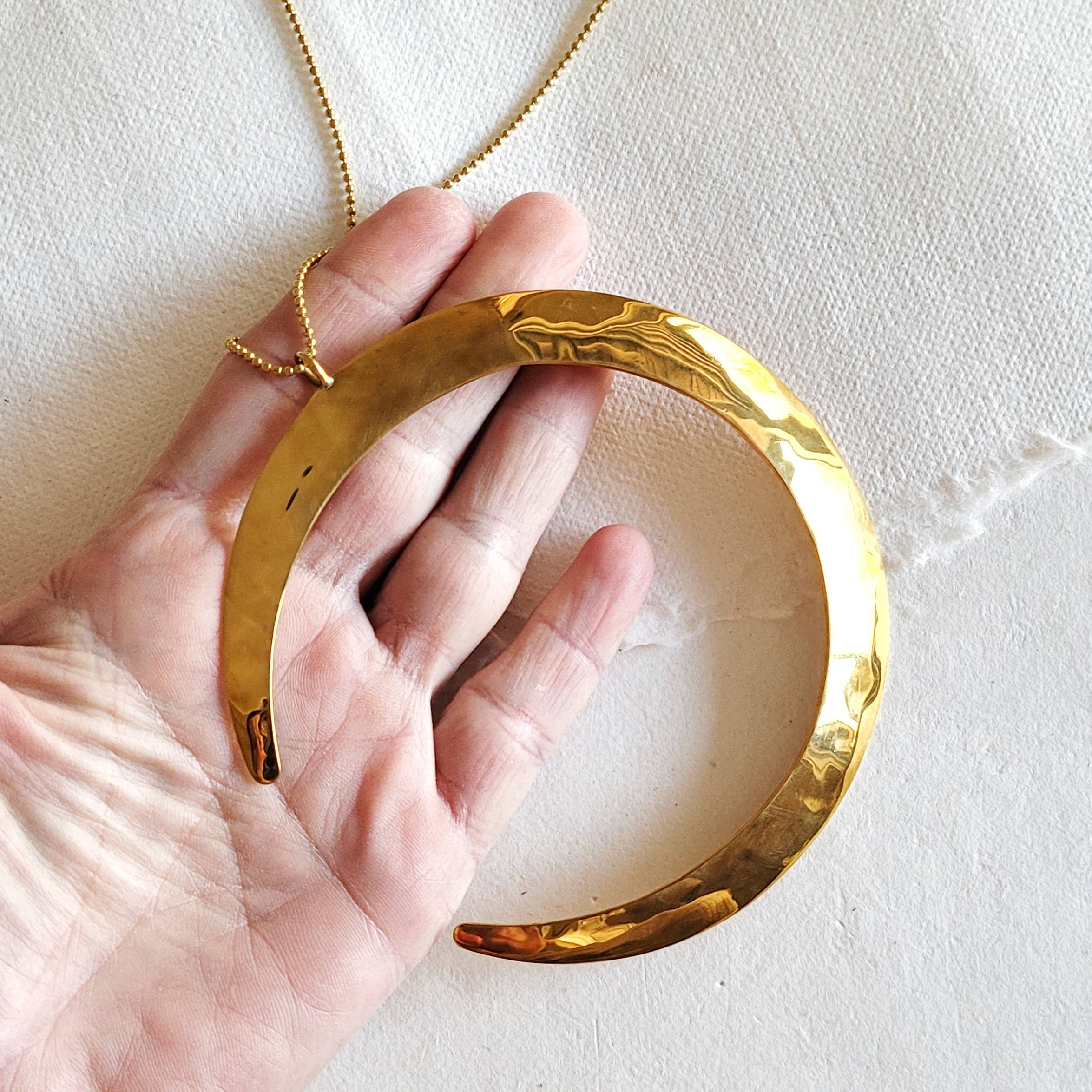 Bisjoux - Wholesale Pendant/Charm Necklace - Waning Moon large brass hand hammered brass Pendant necklace2