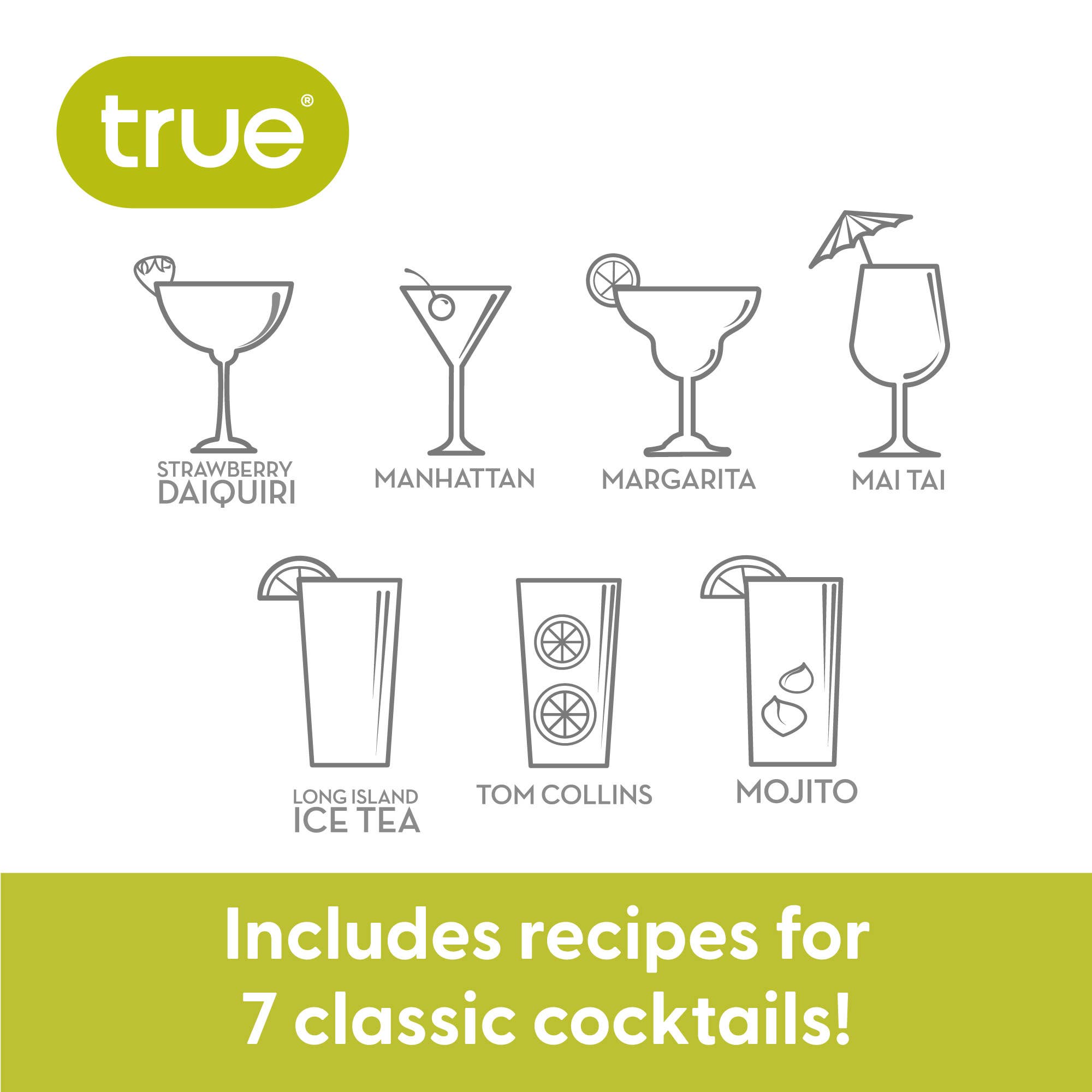 TRUE - Vente Shakers à cocktails - Maraca en plastique avec 7 recettes de cocktails imprimées 16 oz6