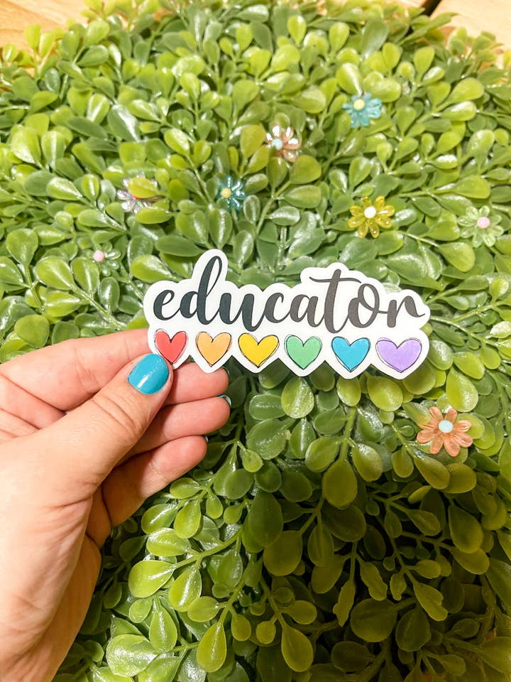 Educator Rainbow Hearts Sticker for wholesale by Sharp Thoughtlings