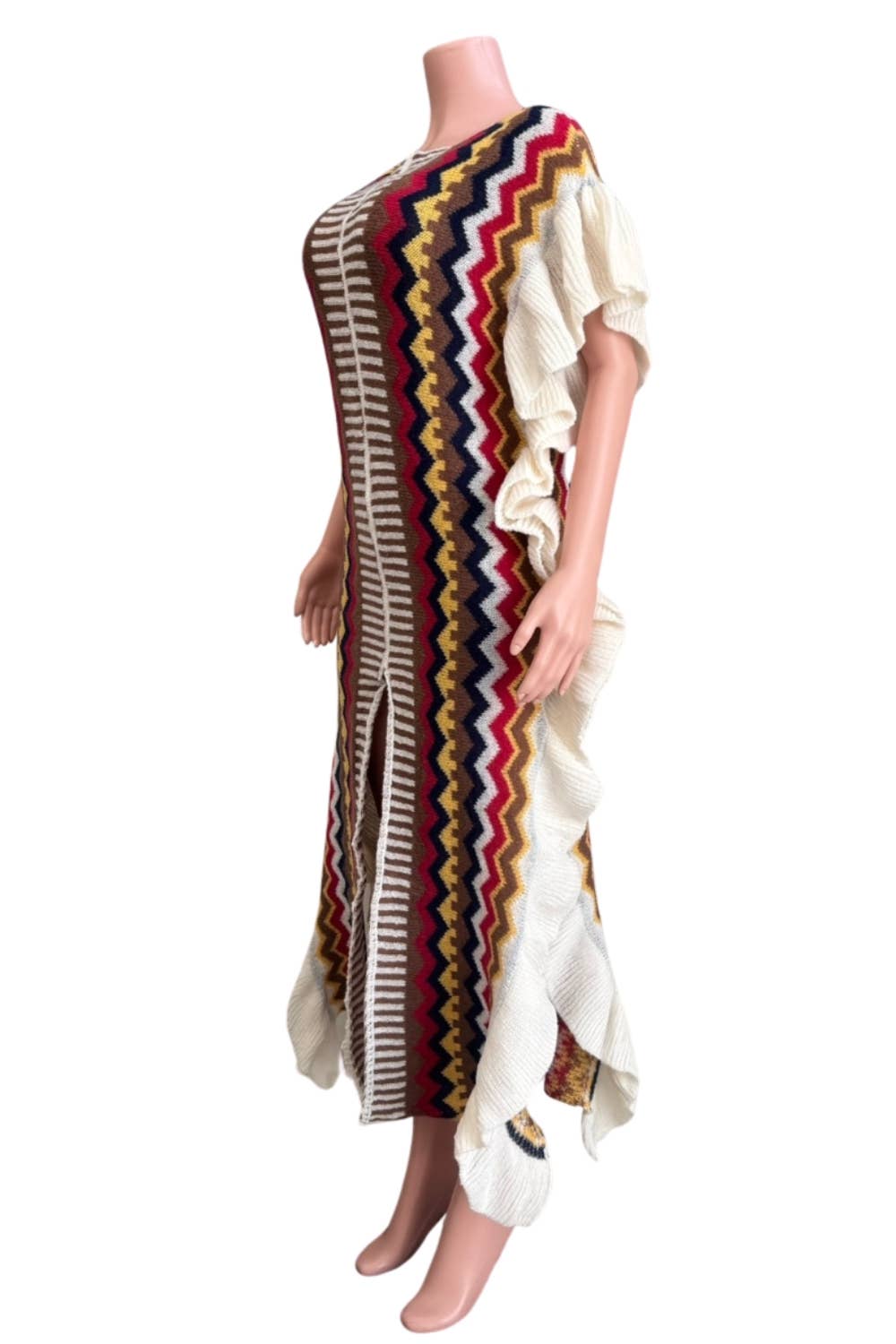 NEWGENS – Großhandel Kleid – Damen – ND3016A Boho Zickzack-Strick-Maxikleid4