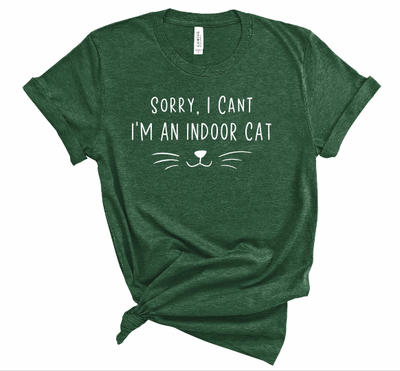 Woofingtons & Company – Großhandel T-Shirt mit Siebdruck – Damen – Sorry, ich kann nicht – Indoor-Katzen T-Shirt – Lustiges Geschenk für Katzenliebhaber5
