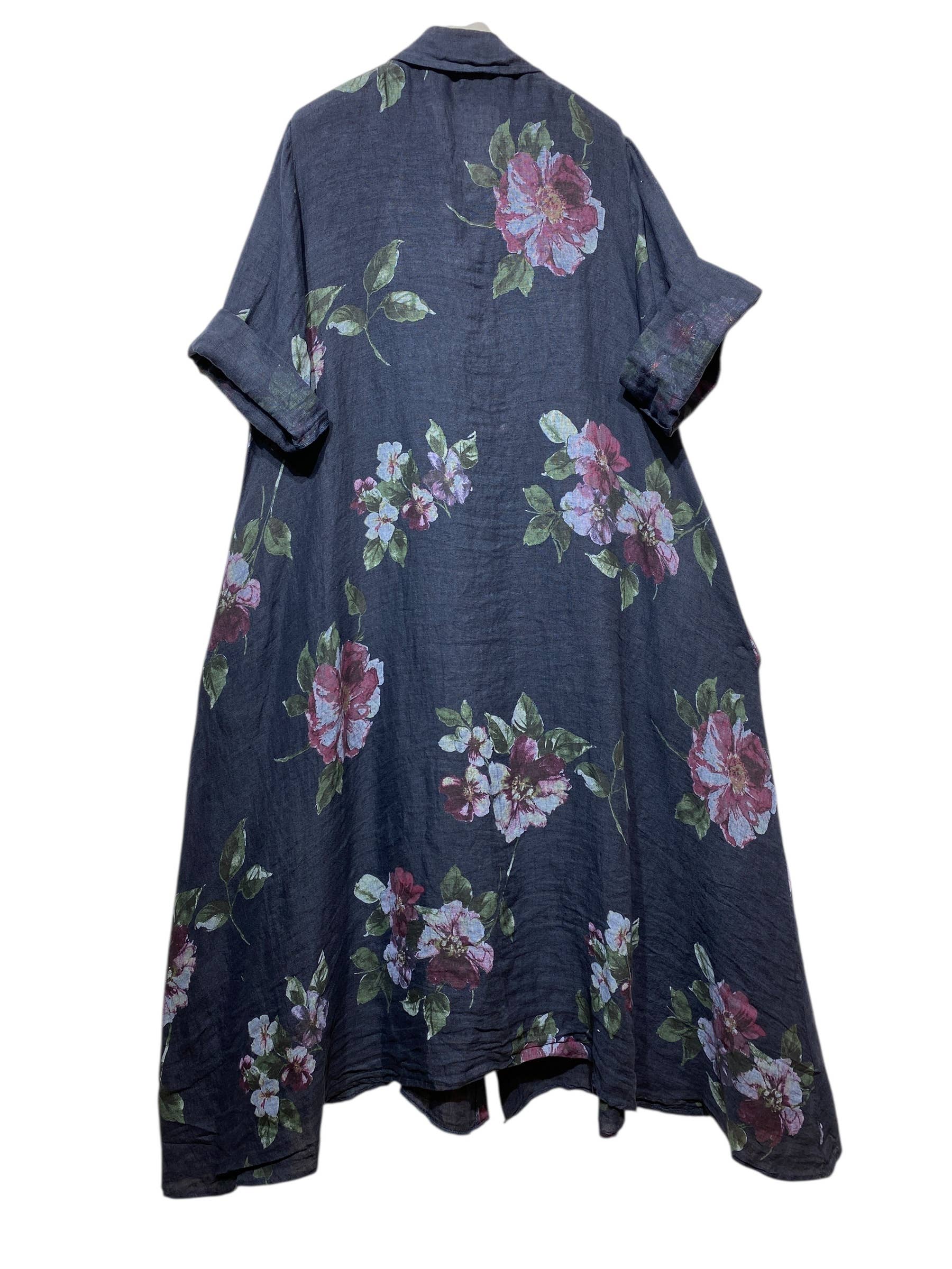 LINEN & COTTON HOUSE - Vente Robe – femme - 8052 E  LONGUE ROBE AVEC POCHES EN LIN  MOTIF 8