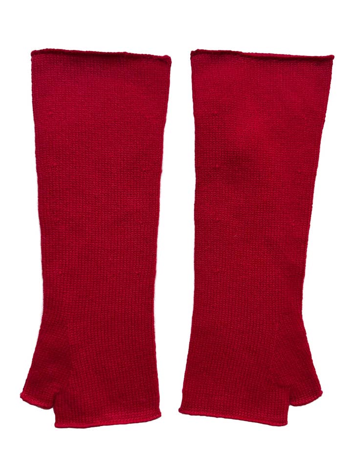 Guantes sin dedos Ox Haven rojos largos unisex para venta al por mayor de Oxford Meadow Cashmere