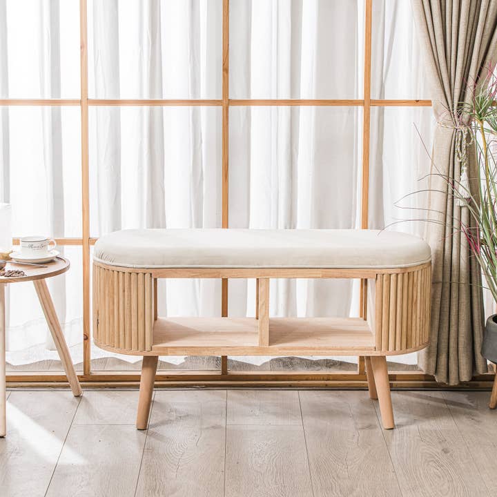 Nordlys - Wholesale Bench - ISUMI Beige Velvet and Wood Storage Bench
