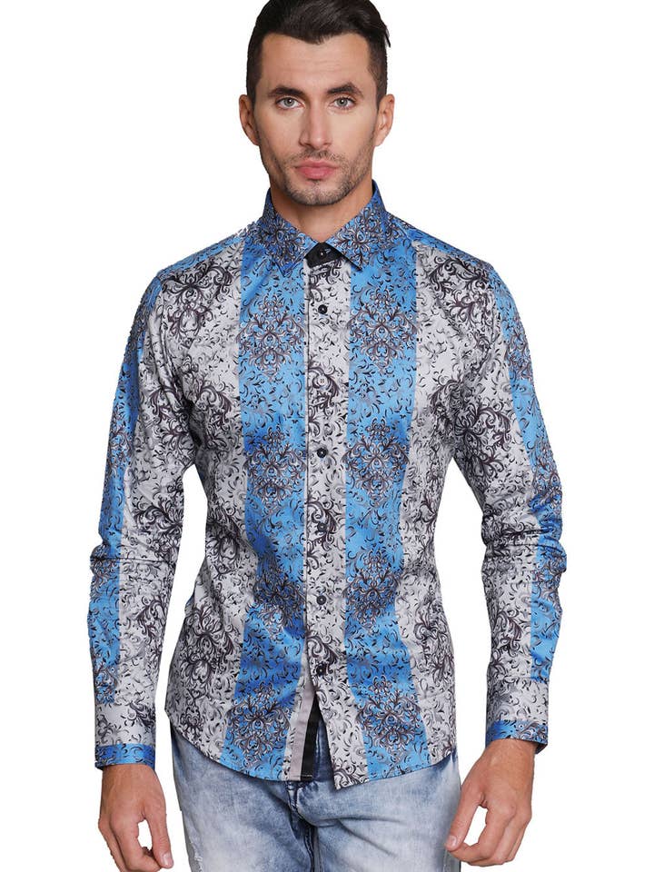 Blue Men's El Chapo floral shirt fantasy 2680 for wholesale on Faire