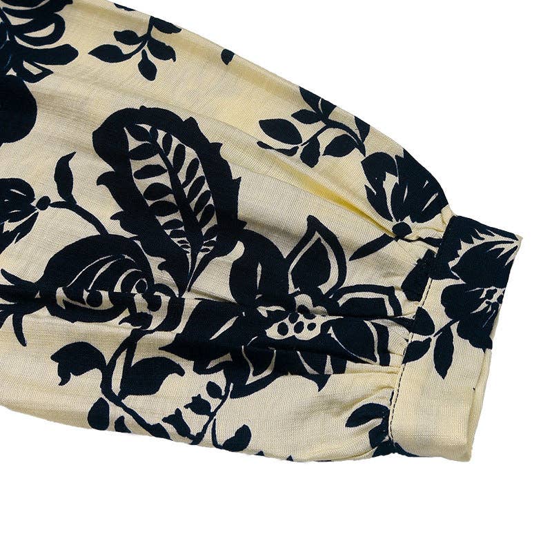 Navy blue Vintage Printed Shirt Small Stand-up Collar for wholesale on Faire6