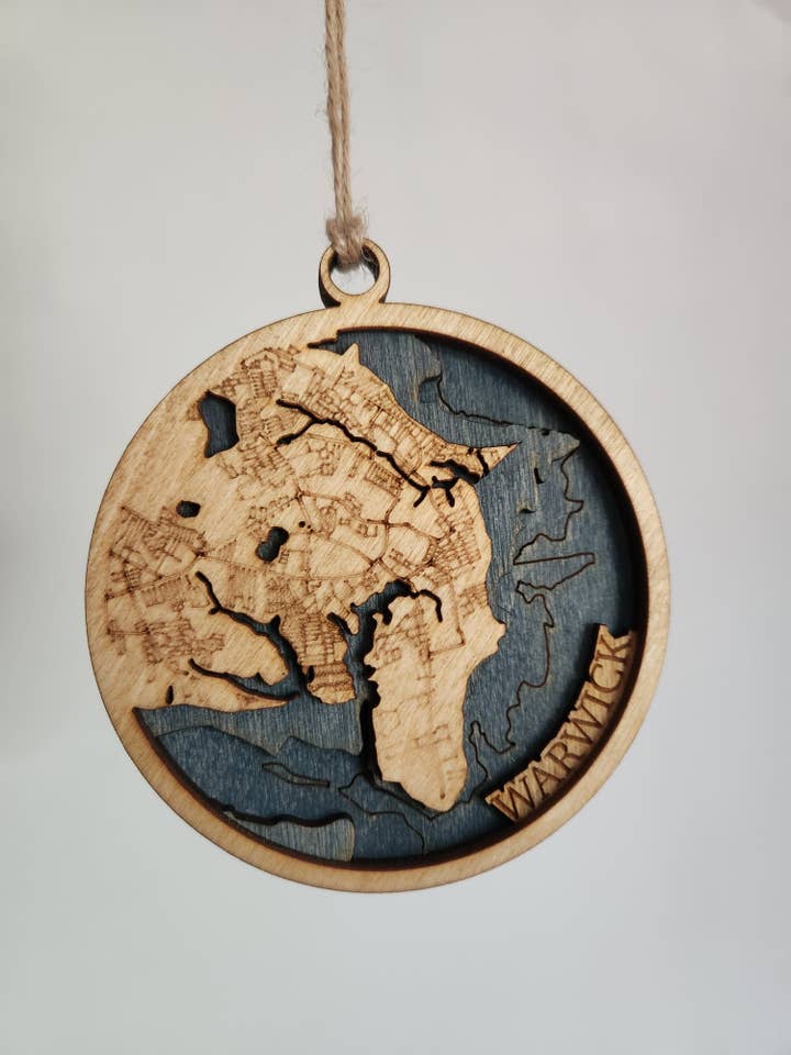 Warwick, Rhode Island | 3D Bathymetrisch Ornament voor wholesale door Coastal Carve Engravings