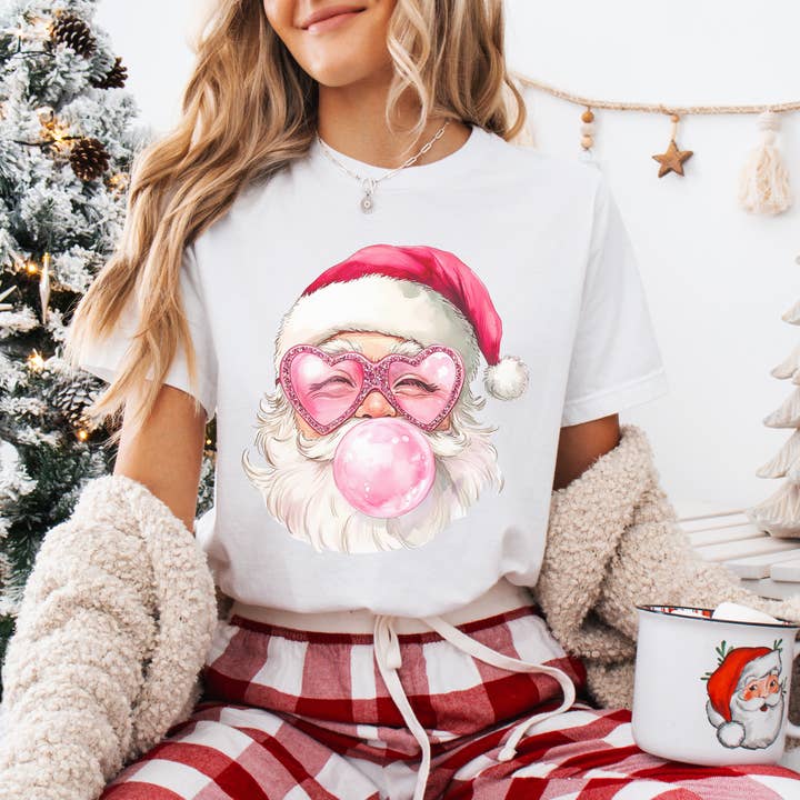 Vintage Pink Bubble Gum Julemand Jul T-shirt for engroshandel hos Trendznmore - Modern Graphic Apparel