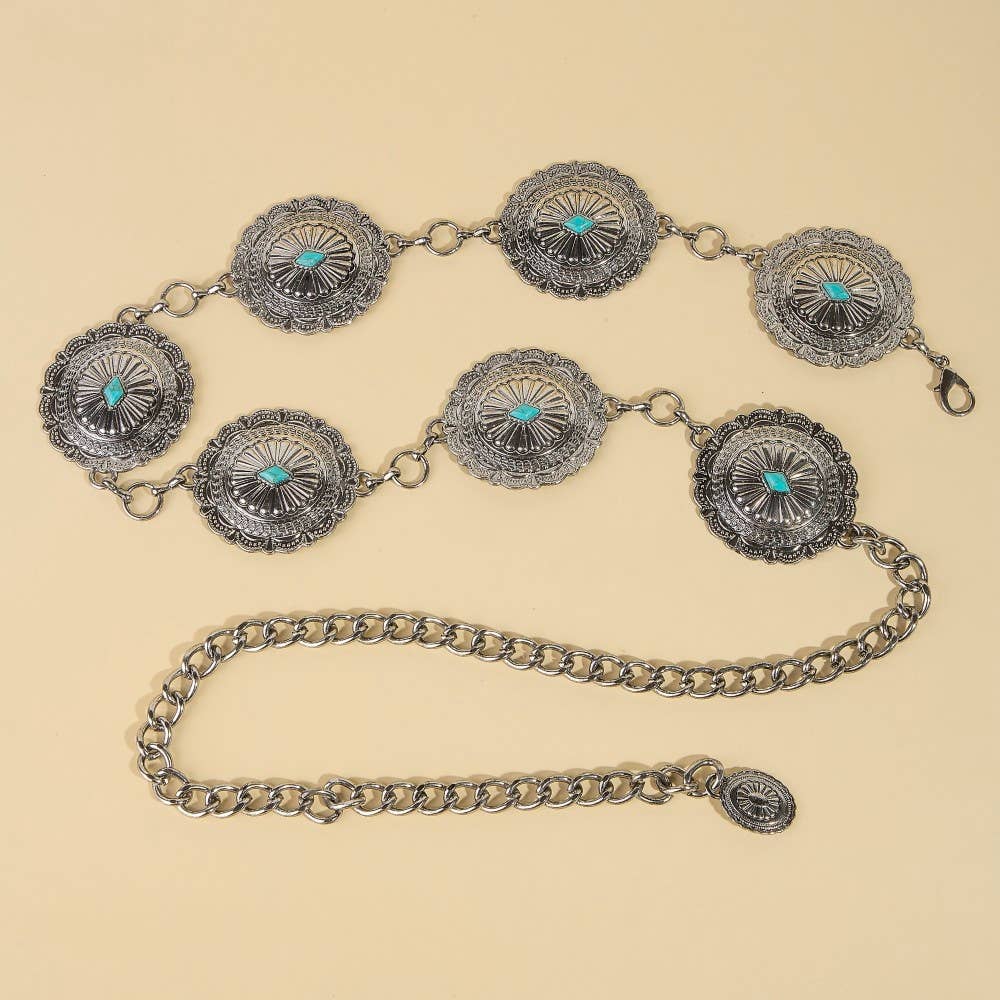 Anarchy Street – Engroshandel Bælte - Dame – Detaljeret udsmykket skive concho kædebælte5