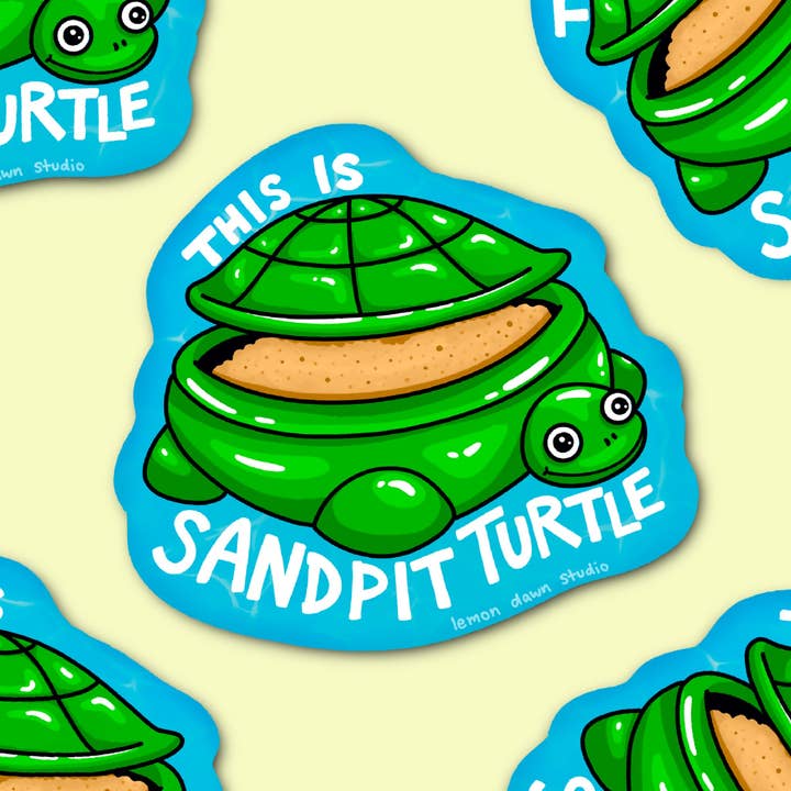 This Is Sandpit Turtle Vinyl Sticker for wholesale by Lemon Dawn Studio