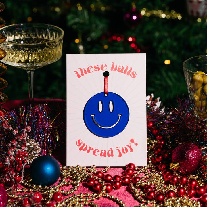 Mørkeblå Plexi Smiley JULEKUGLE for engroshandel hos Atelier Jean