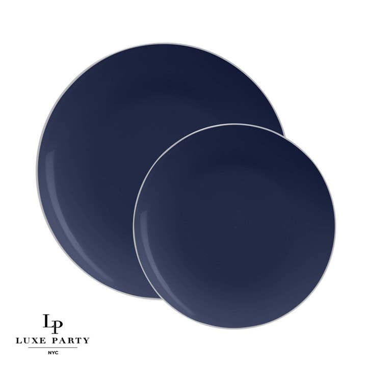 Luxe Party - Wholesale Disposable plate - Round Navy • Silver Plastic Plates | 10 Pack0