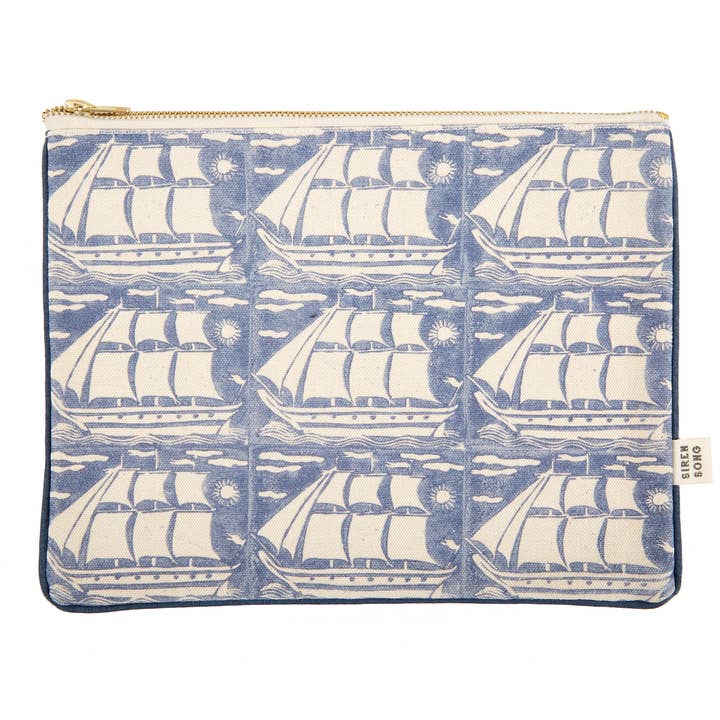 Schiff-Blockdruck Segeltuch-Etui 8,5" x 11" | Nautische Reißverschlusstasche für den Großhandel von Siren Song