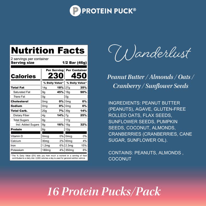 Protein Puck - Wholesale Snack Bar - Wanderlust (Peanut Butter, Cranberry) (16 - 3.25oz Bars)2