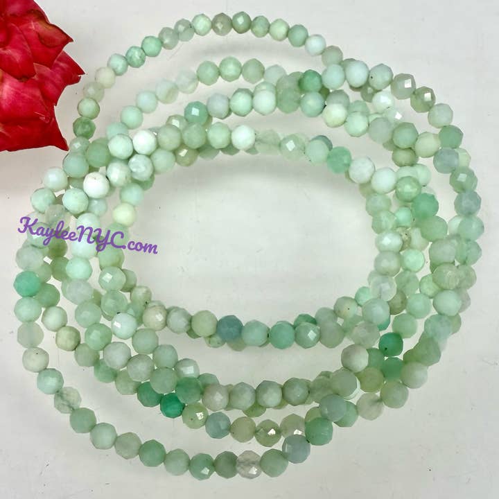KayleeNYC - Wholesale Beaded Bracelet - 4mm Faceted Natural Chrysoprase 7.5”Crystal Bracelet0