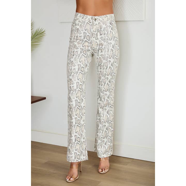 PYTHON PRINT BUTTON FRONT ZIPPER FLY PANTS (92004-PU-PYTHON) for wholesale by VENTI6