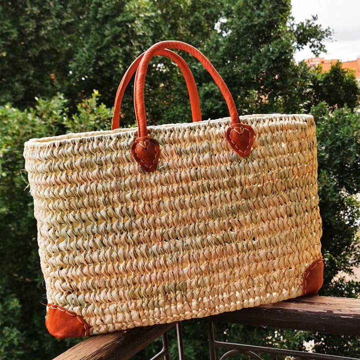 French market bag, Straw bag with leather handle, Beach bag for wholesale by craftberber