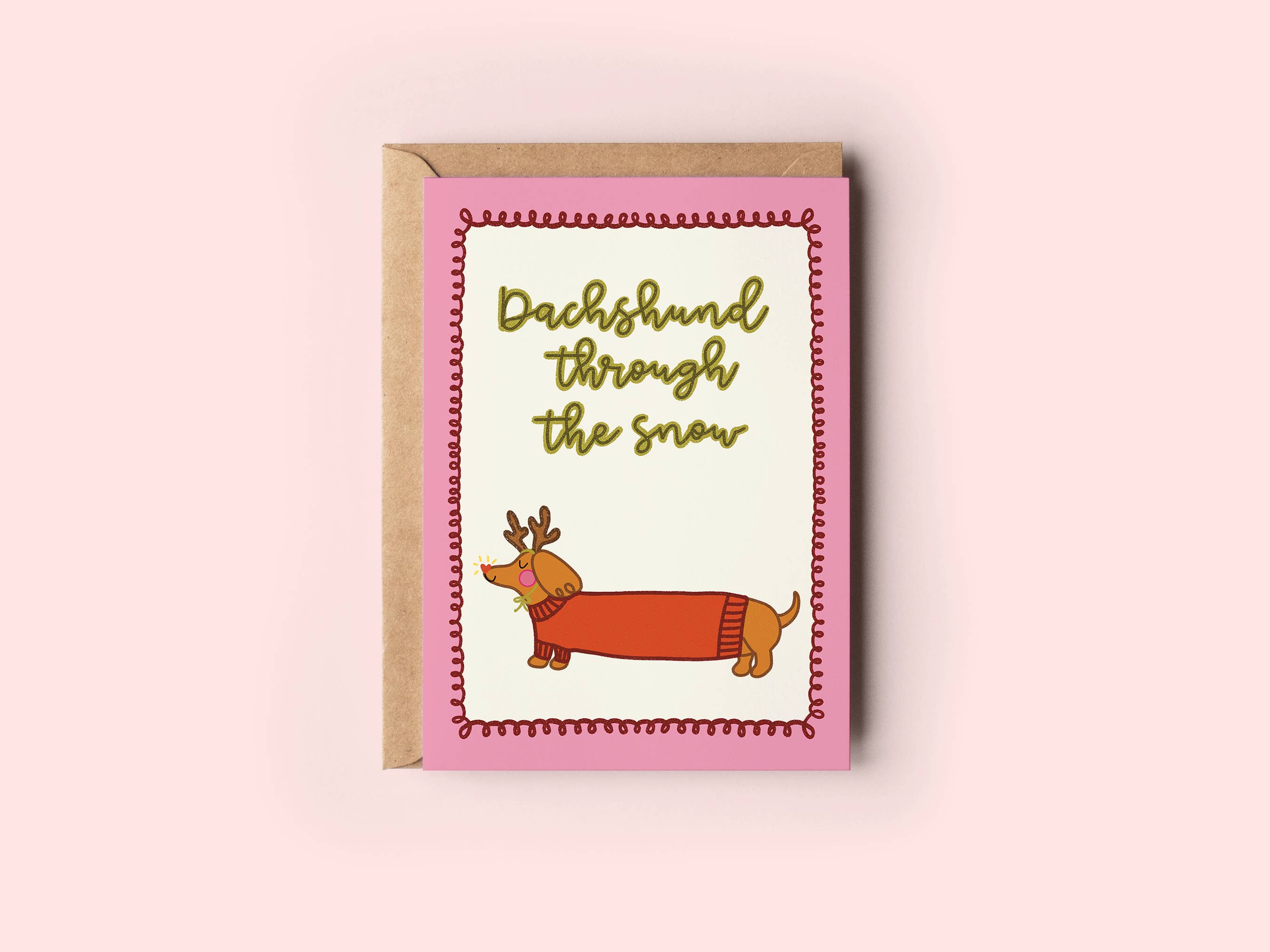 The Shelley Society - Wholesale Christmas Card - Dachshund Through the Snow Weenie Dog Holiday Greeting Card