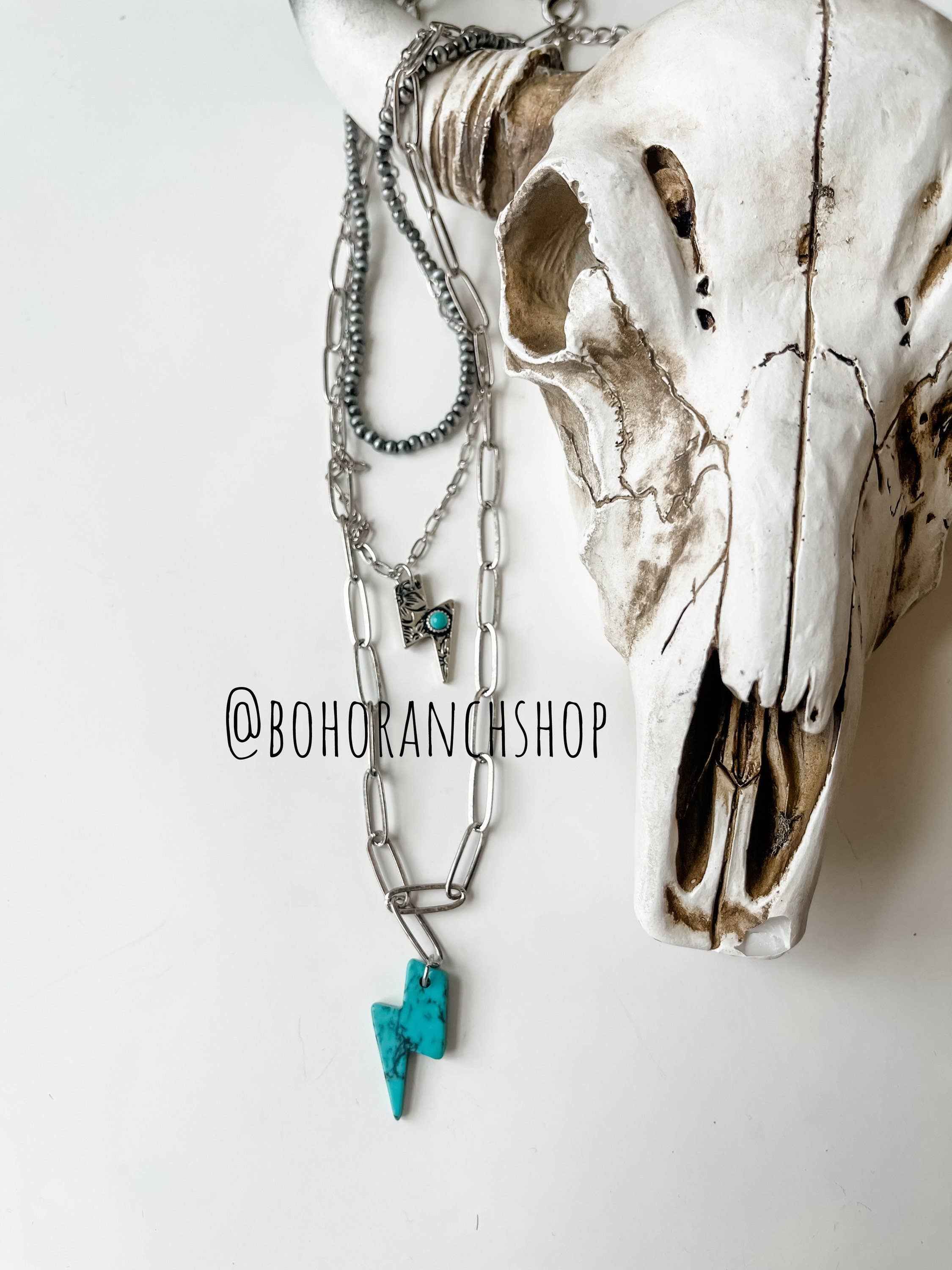 Boho Ranch Shop - Wholesale Pendant/Charm Necklace - Western 3 row Layered Lightning Bolt Necklace4