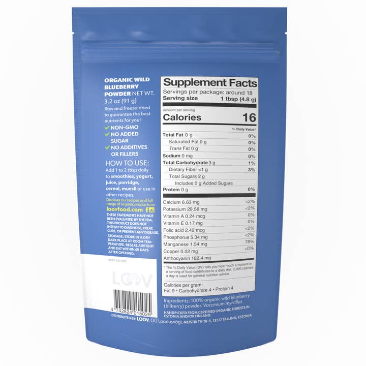 LOOV Organic Superfoods - Wholesale Protein/superfood powder - Freeze-Dried Organic Wild Blueberry Powder 3.2 oz1