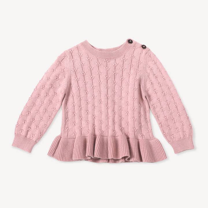 Mauve Pink Milan Ruffle Tunic Sweater Knit Baby Dress Top (Organic) for wholesale on Faire