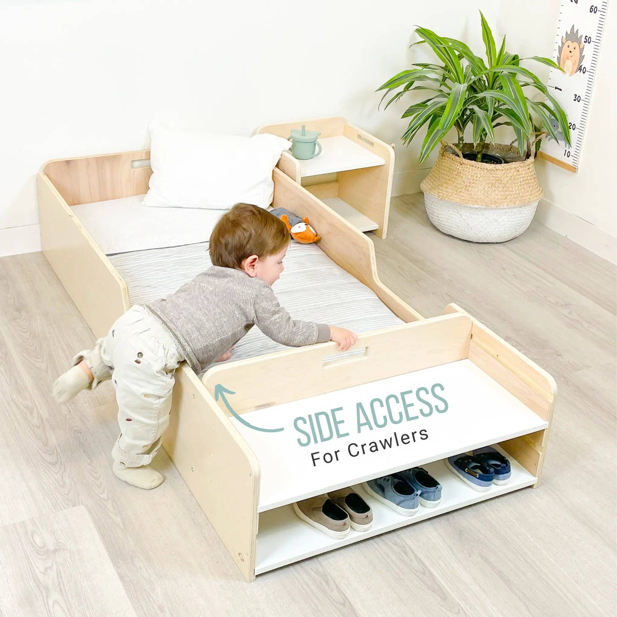 Sapiens Child - Wholesale Bed - Kids & Baby - APPLE - Montessori Floor Bed with Rails & Shelves6