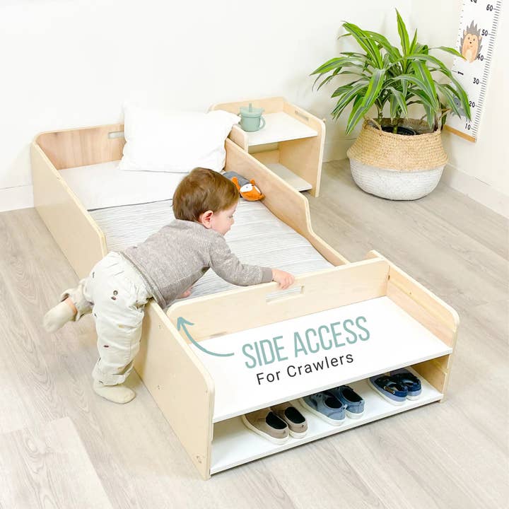 Sapiens Child - Wholesale Bed - Kids & Baby - APPLE - Montessori Floor Bed with Rails & Shelves6