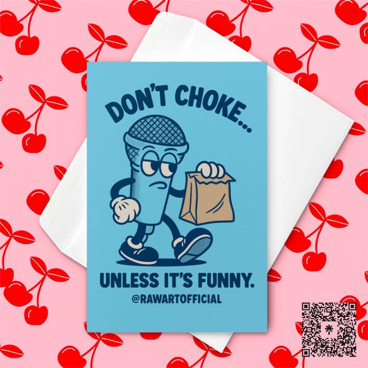Funny Good Luck Card: Retro Cartoon Mic, Sassy Encouragement for wholesale by Hot Mess Paper Co.