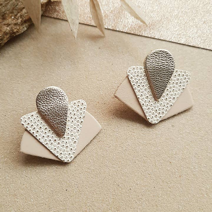 Grafiska ART DÉCO-örhängen elfenben för wholesale av Ni une ni deux