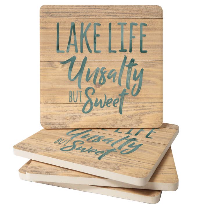 "Unsalty But Sweet" 4pk Square Stone Coaster Set 4.25" for wholesale by Conimar Promotions