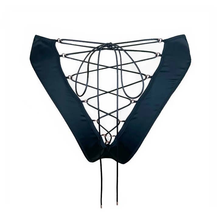 Whisper Lace-up Bikini Black for wholesale by Monique Morin Lingerie