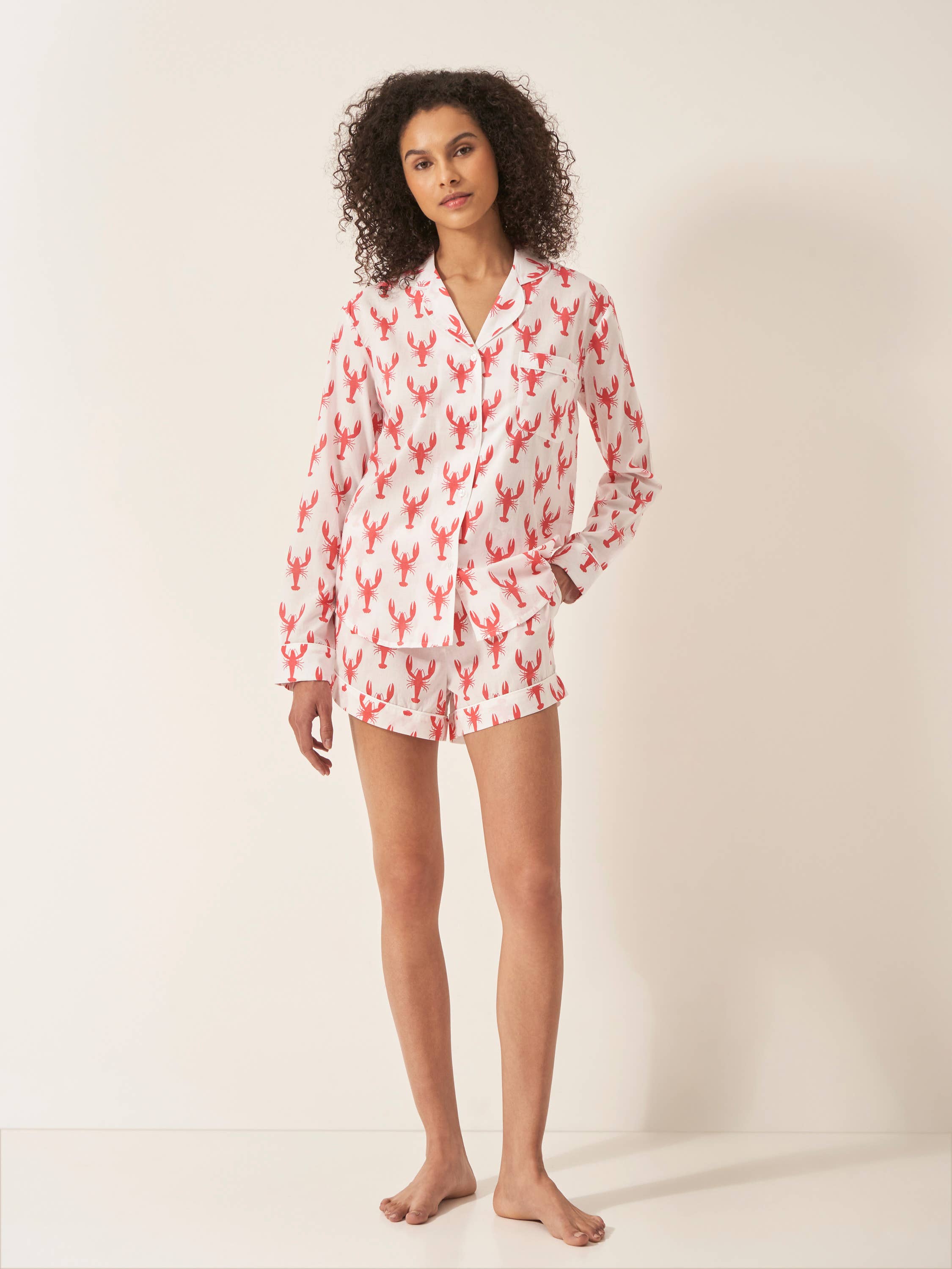 Commodities Trading (UK) Limited (Myza) – wholesale Sleepwear set – Women's – Red Lobster Women's Organic Cotton Long Sleeve PJ Short Set