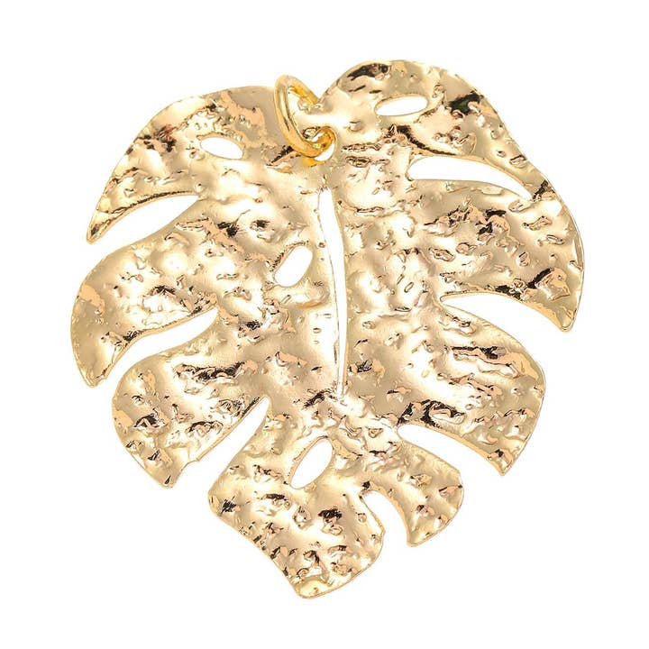 18k Gold Dipped Real Leaf Pendant with Hammered Finish for wholesale by Jewel Pledge