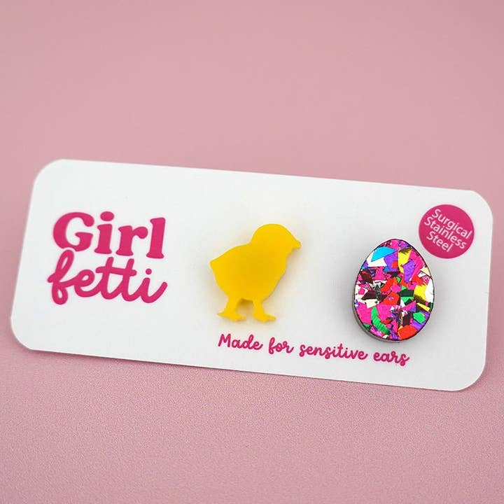 Chicken & Easter Egg Stud Earrings for wholesale by Girlfetti
