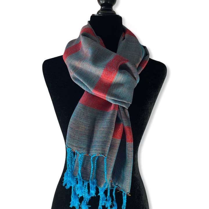 Dandarah - Wholesale Scarf - Unisex - Helyat Handwoven Bamboo Viscose Scarf - Turquoise & Pink