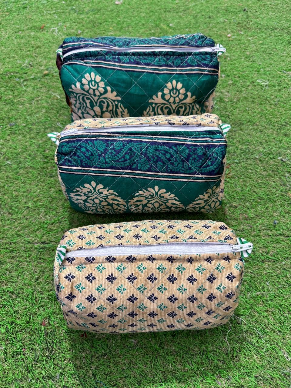 GYPSY STUDIO – wholesale Make-up/cosmetic bag – Silk Quilted 3 pcs Cosmetic Bag Set Woman's Travel Handbags3