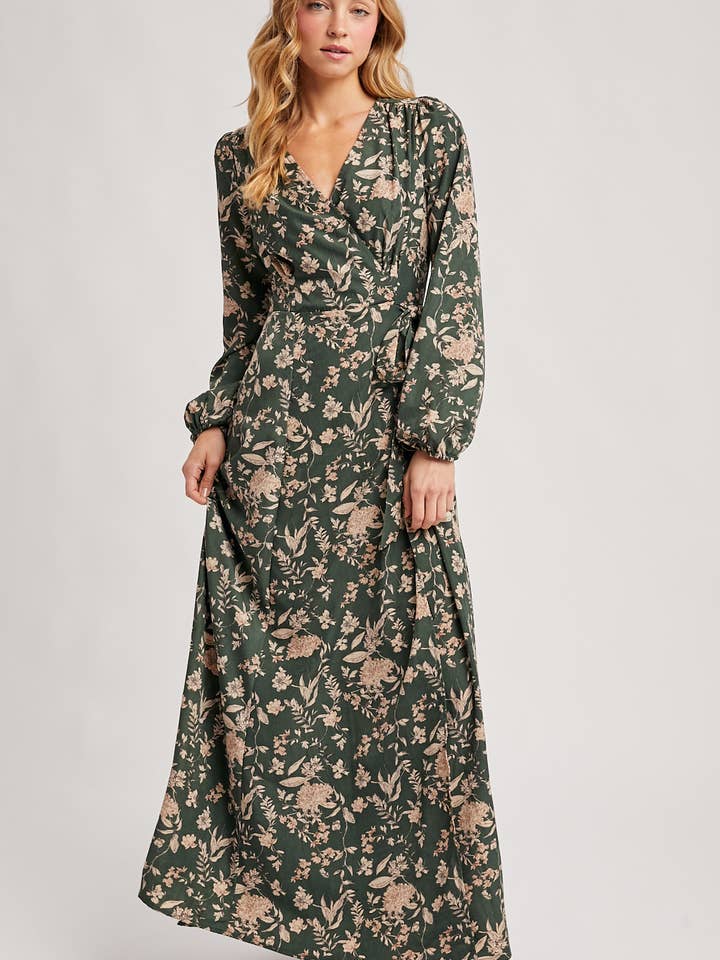 Bluivy - Wholesale Dress - Women's - FLORAL PRINT WRAP MAXI DRESS