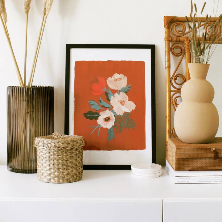 Red Anemone Botanical Flower Print, Unframed for wholesale by Annie Dornan Smith