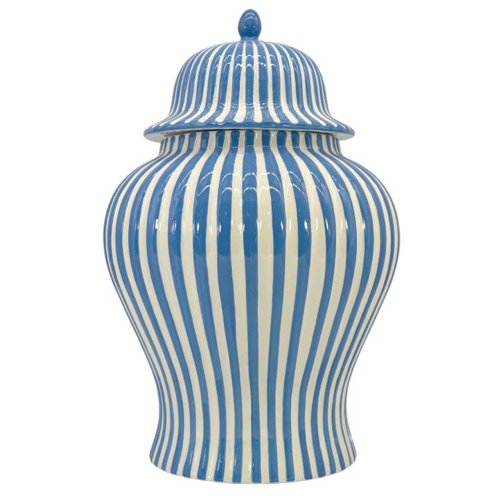 Blue & White Candy Cane Striped Ceramic Vase 18" for wholesale by Galt International Company