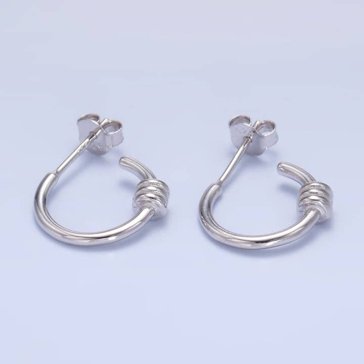 Brincos de Argola em Prata de Lei S925 15mm com Tripla Faixa em Forma de C | SL-580 por atacado de Aim Eternal