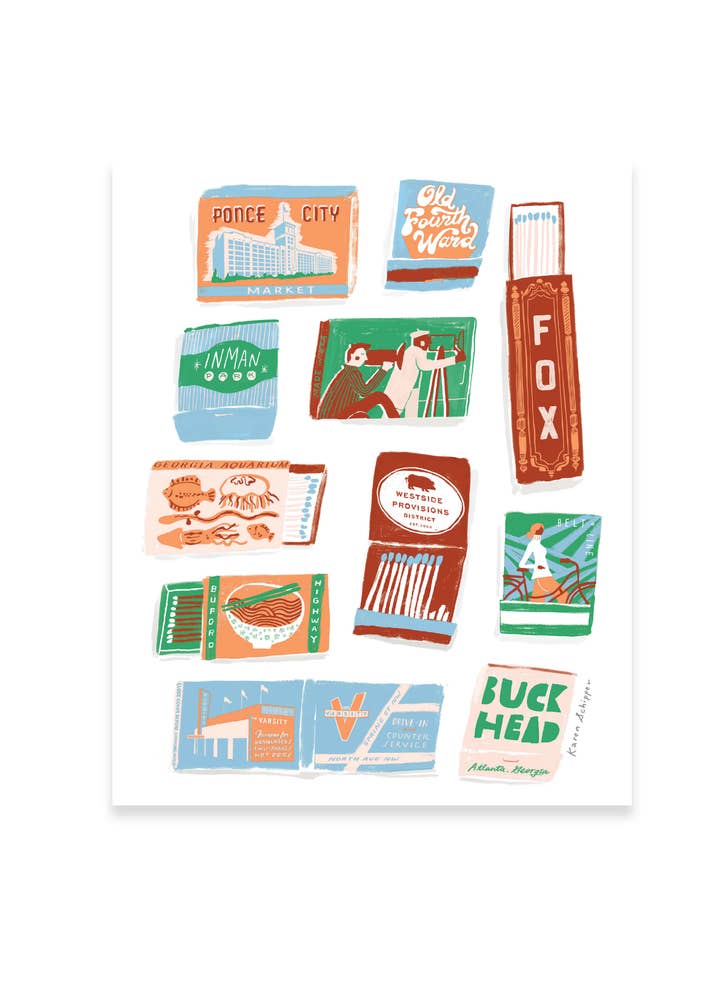 Atlanta Matchbook Print - Timeless City Wall Art Print for wholesale by Karen Schipper