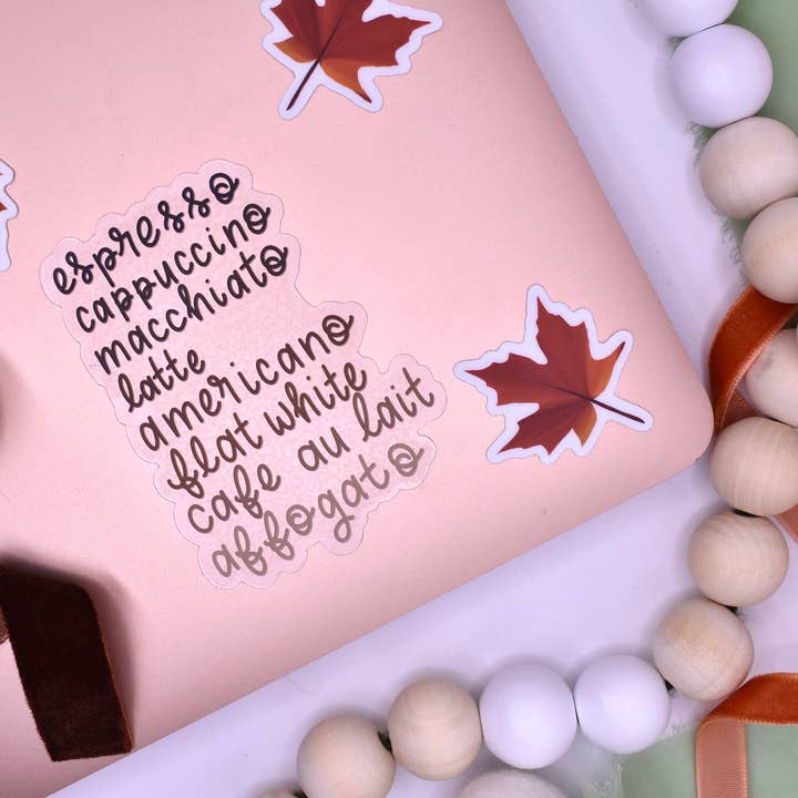 Coffee List Sticker, 2.2x3in for wholesale by Sammy Jean Artist