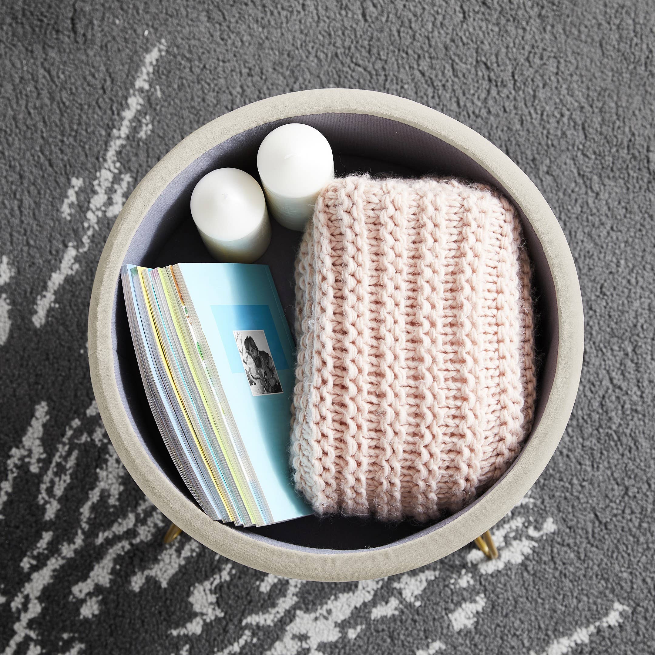 Ornavo Home – wholesale Ottoman – Round Velvet Storage Ottoman14