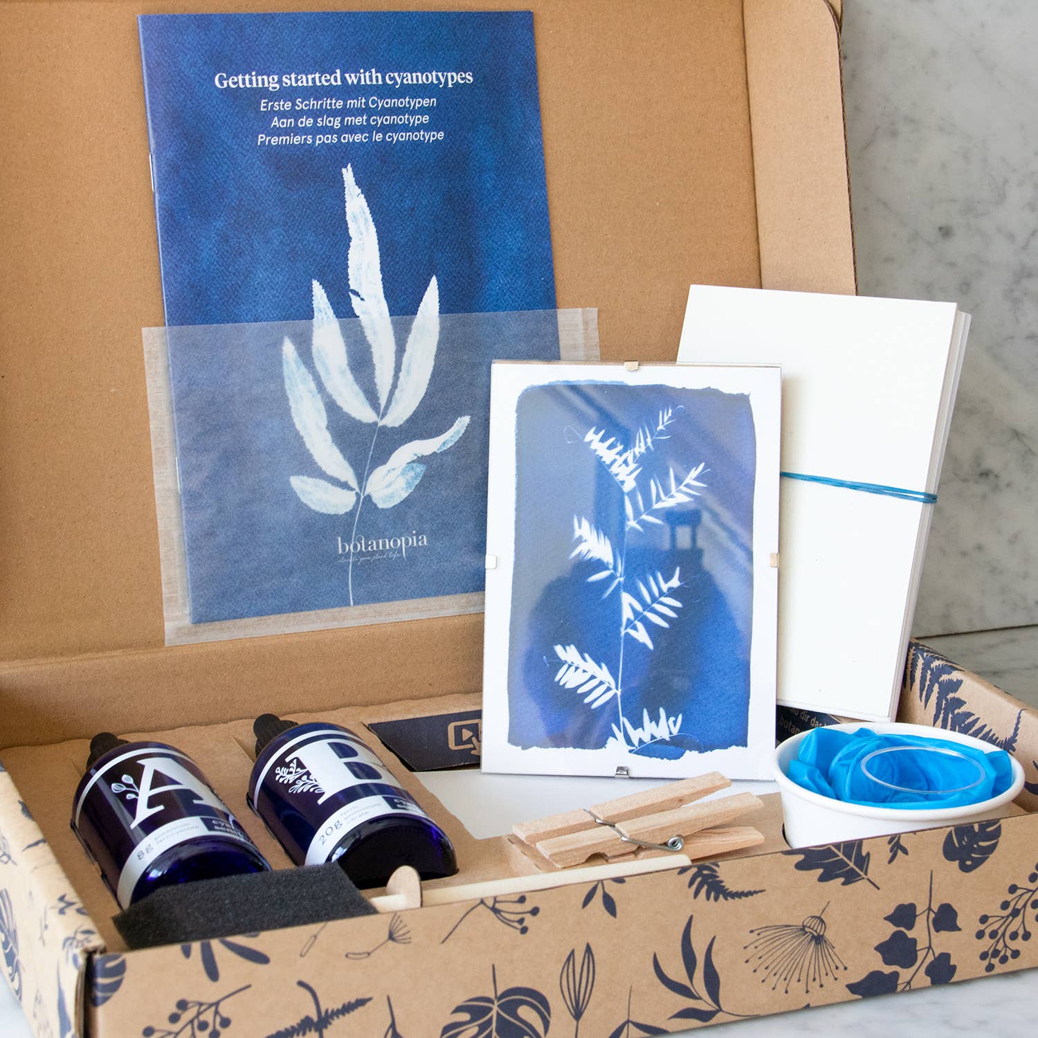 Botanopia - gifts , decor and cards for plant lovers - Vendita all'ingrosso Kit per lavoretti fai da te - Kit Cyanotype - Kit fai-da-te per creare le tue stampe blu1