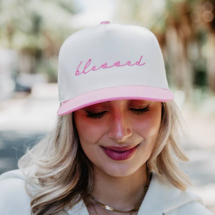 Katydid - Wholesale Trucker Hat - Women's - Blessed (Cursive) Wholesale Two-Toned Vintage Hat2