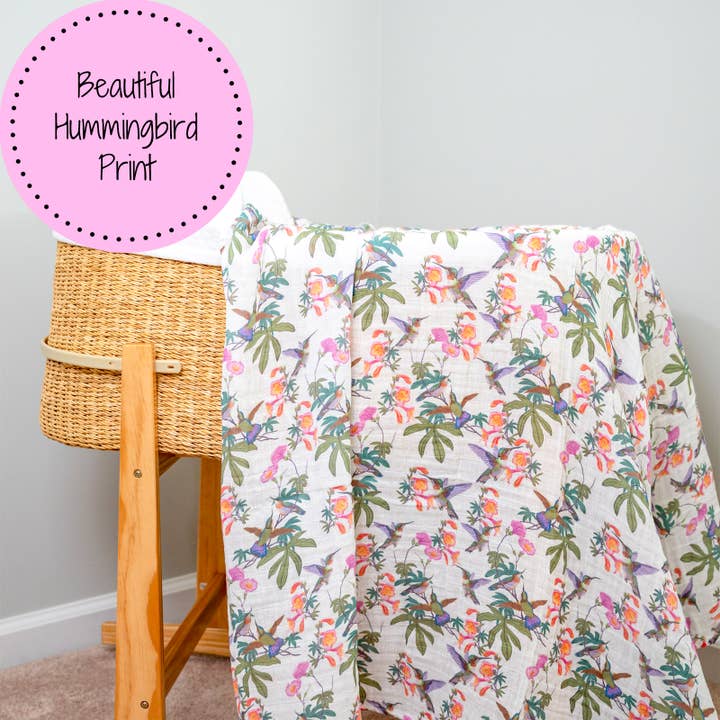 LollyBanks - Wholesale Swaddle – Baby - Hum Along Hummingbird Baby Muslin Swaddle Blanket4