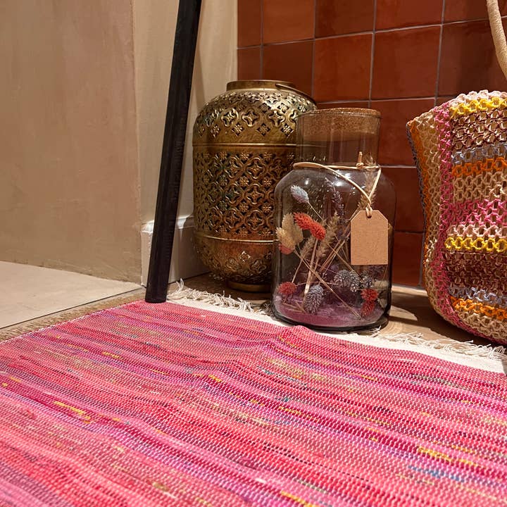 Crafts by Solid - Wholesale Bath Mat - Handwoven Sari Showermat - Tropical Peacock (Pink & Purple)1